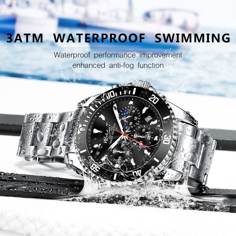 100%Original WISHDOIT Watch for Men TOP Brand Waterproof Sports Stainless Steel Chronograph 2021New Fashion Luxury Wristwatches