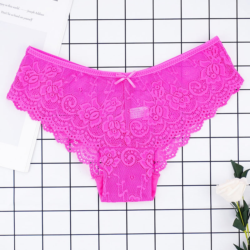 Fashion Sexy Full Lace Panties Transparent Women Briefs Female Hollow Out Low Cut Panty Breathable Bow Wholesale Underwear