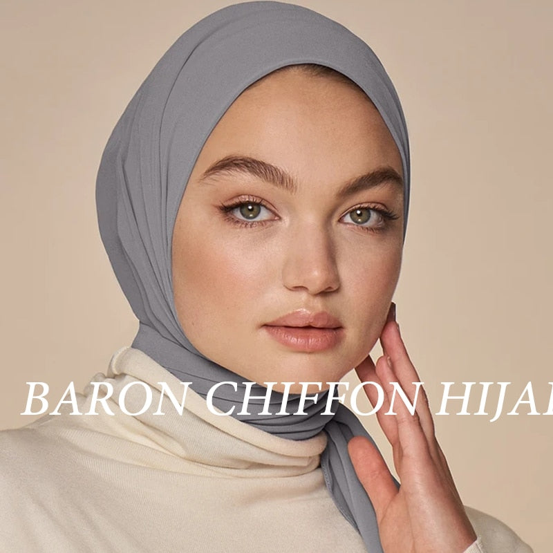 Muslim Bubble Chiffon Hijab Scarf Women Solid Color Soft Long Shawls and Wraps Georgette Head Scarves Ladies Hijabs