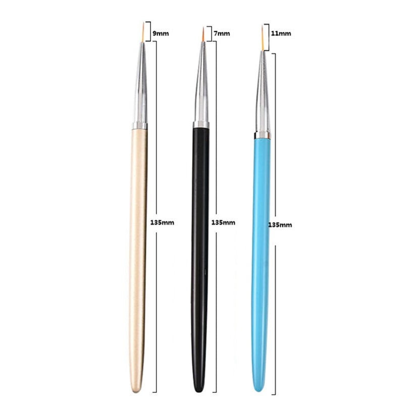 3Pcs Acrylic French Stripe Nail Art Liner Brush Set 3D Tips Manicure Ultra-thin Line Drawing Pen UV Gel Brushes Painting Tools