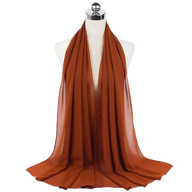 Muslim new Bubble Chiffon Hijab Scarf Women Solid Color Soft Long Shawls and Wraps Georgette Islamic Head Scarves Ladies Hijabs