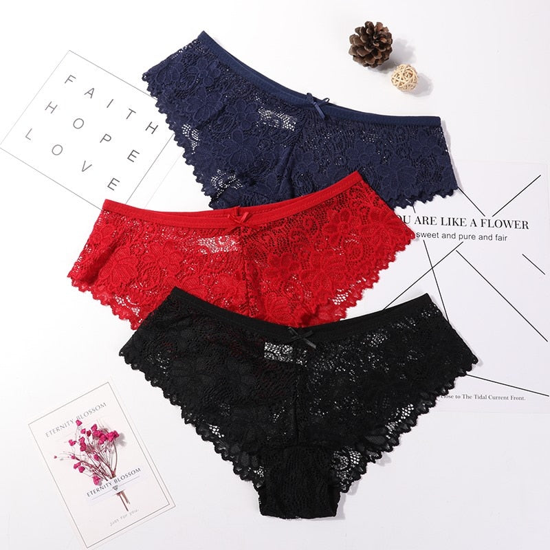 3 Pcs Panties for Woman Underwear Sexy Lace Breathable Soft Lingerie Female Briefs Panty Sexy Transparent Women&