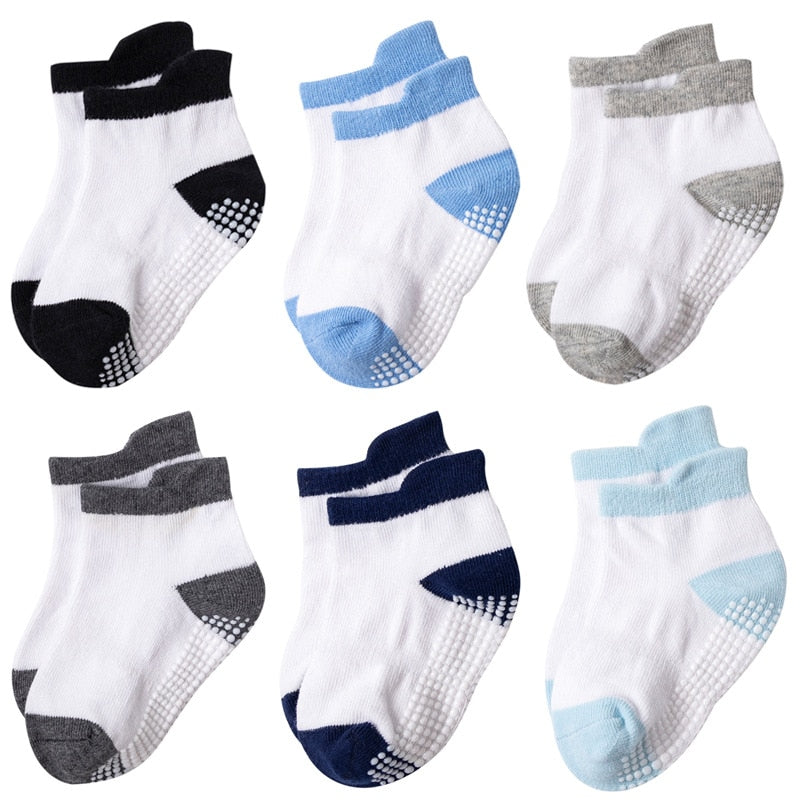 6 Pairs/lot 0 to 5 Years Anti-slip Non Skid Ankle Socks With Grips For Baby Toddler Kids Boys Girls All Seasons Cotton Socks