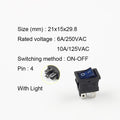 5 PCS/LOT KCD1 4 Pin 21*15mm ON-OFF Boat Car Rocker Switch 6A/250V AC 10A/125V AC With Red Blue Green Yellow Light Switch