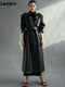 Lautaro Autumn Extra Long Oversized Black Faux Leather Trench Coat for Women Long Sleeve Belt Double Breasted Loose Fashion 2021
