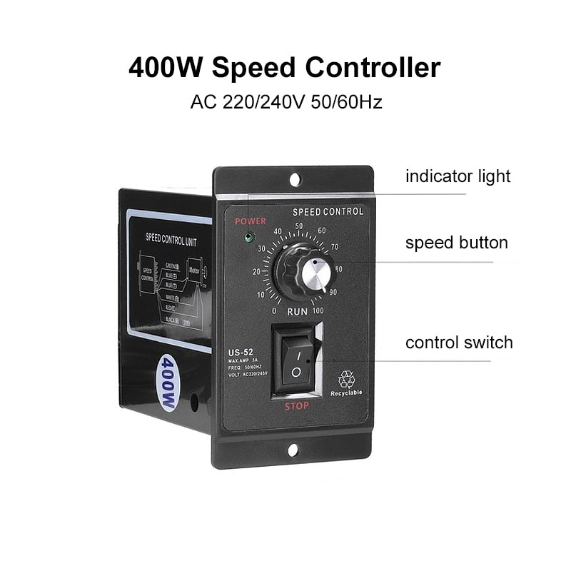 1Pc 400W AC Motor Speed Controller Speed Pinpoint Regulator Forward And Backward AC 220V 50Hz 60Hz Mini Motor Speed Control Unit