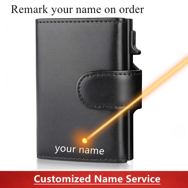 2022 Fashion Aluminum Credit Card Wallet RFID Blocking Trifold Smart Men Wallets 100% Genuine Leather Slim with Coin Pocket