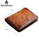 ManBang HOT Genuine Leather Men Wallet Small Mini Card Holder Male Wallet Pocket Retro purse wallet for men High Quality