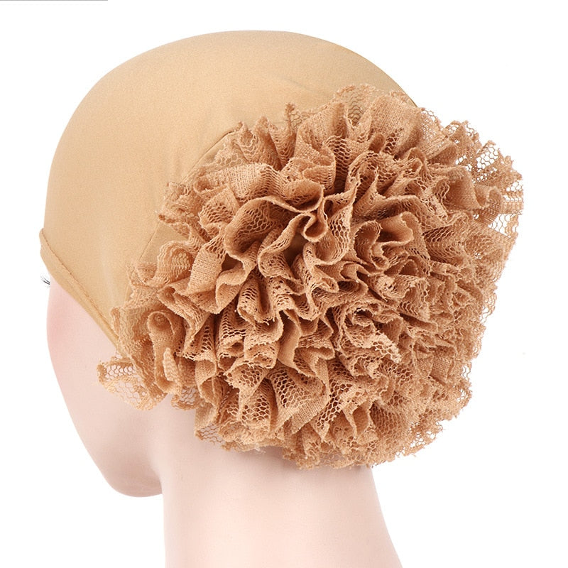 JTVOVO 2022 New Pure Color Milk Silk Pan Flower Hat Muslim Stretch Toe Cap Dubai Arab Women&