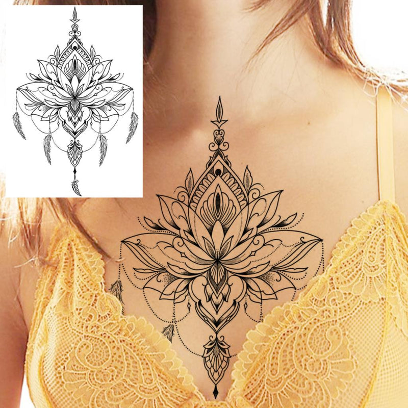 Sexy Black Henna Temporary Tattoos For Women Girls Body Art Decoration Fake Jewelry Chains Waterproof Mandala Flower Tatoos Kit