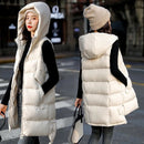 2022 New Women&#39;s Vest Jacket Down Cotton Vest Autumn Winter Jacket Hooded Long Coat Sleeveless Loose Female Waistcoat Snow Wear