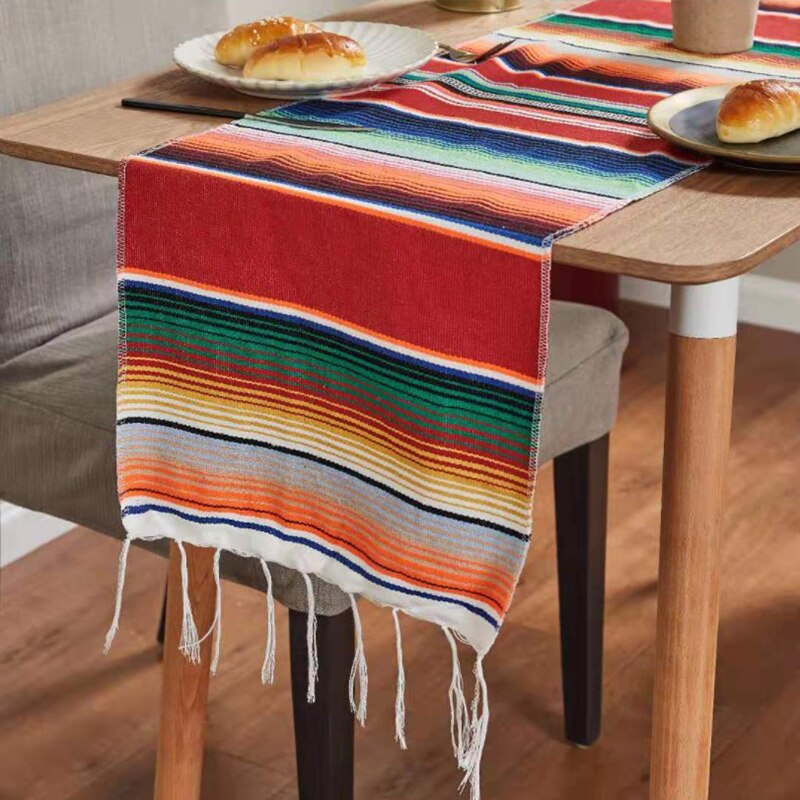 Boho Ethnic Style Beach Blanket Beach Towel Tassels Throw Rug Mexican Style Blankets Picnic Blanket Handmade Striped Tablecloth
