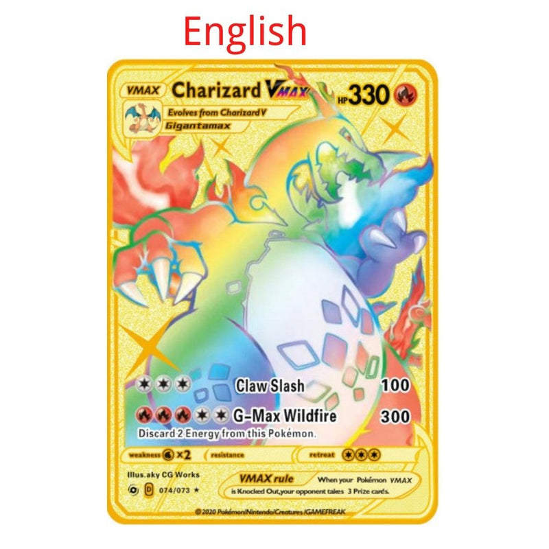 10000HP Arceus Vmax DIY Golden Pokemon Cards in English Iron Metal Pokmo Letters Kids Gift Game Collection Cards