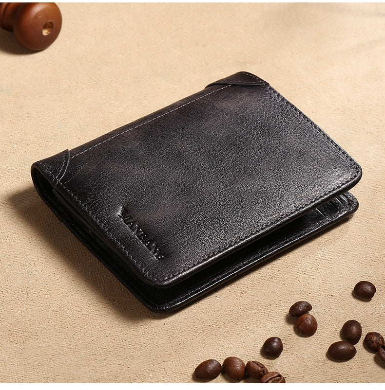 ManBang HOT Genuine Leather Men Wallet Small Mini Card Holder Male Wallet Pocket Retro purse wallet for men High Quality