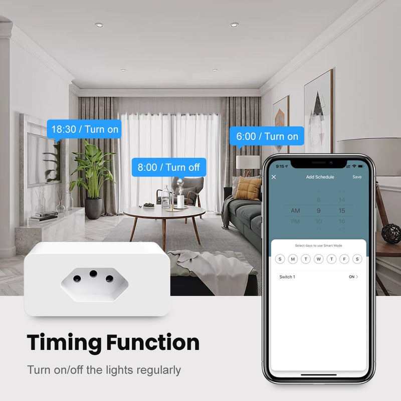 AVATTO  Tuya WiFi Smart Plug , 16A Brazil Standard Smart Life APP Remote Smart Socket Voice Works for Google Home, Alexa Echo