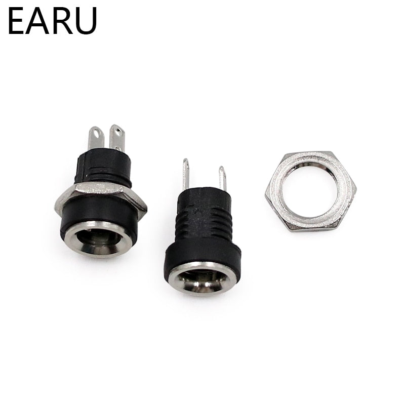 5-10Pcs 3A 12v For DC Power Supply Jack Socket Female Panel Mount Connector5.5*2.5mm 5.5*2.1mm Plug Adapter 2 Terminal Types