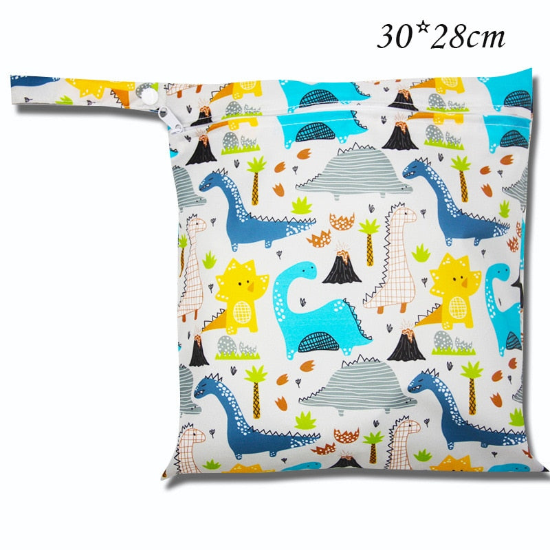 Baby Diaper Bag Cartoon Print Waterproof Wet Dry Nappy Zipper Handbag Stroller Carry Pack Travel Outdoor Wet Diaper Storage Bags