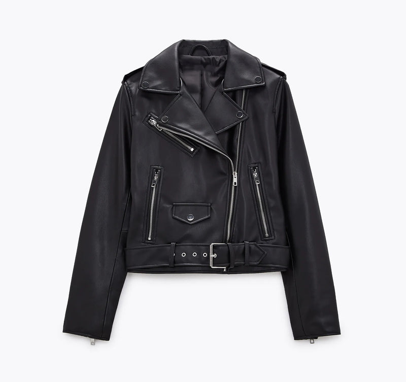 Spring and Autumn 2022 belt detachable epaulet motorcycle jacket leather jacket