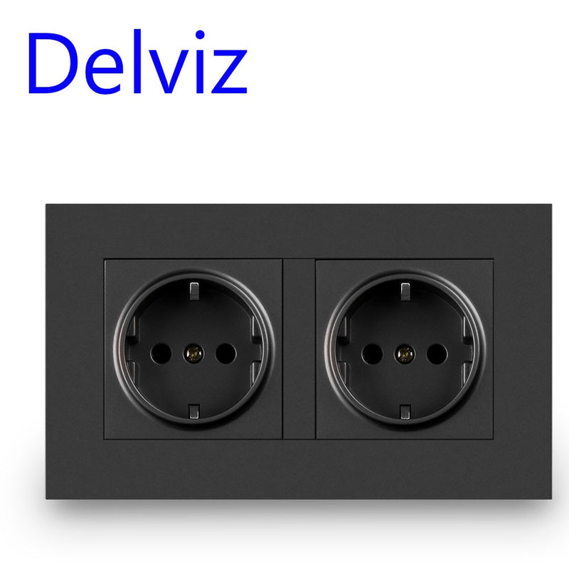 Delviz EU Standard USB socket, Double Outlet,16A Quality power panel AC 110~250V 146mm * 86mm,Double frame Wall USB Power Outlet