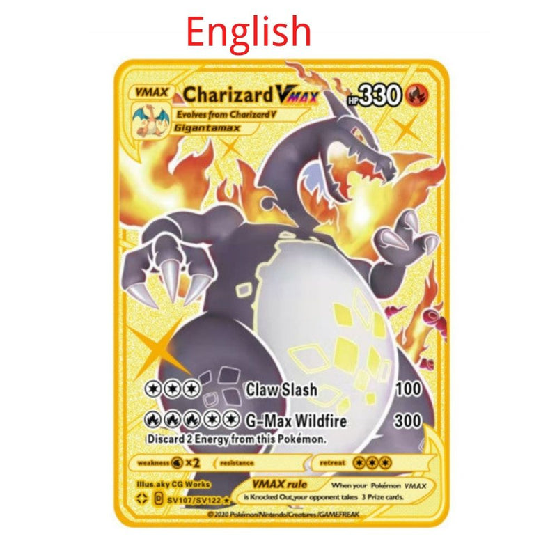 10000HP Arceus Vmax DIY Golden Pokemon Cards in English Iron Metal Pokmo Letters Kids Gift Game Collection Cards