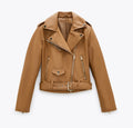 Spring and Autumn 2022 belt detachable epaulet motorcycle jacket leather jacket
