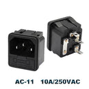 IEC320 C14 Electrical AC Socket 3 pin red LED 250V Rocker Switch 10A fuse female male inlet plug connector 2 pin socket mount