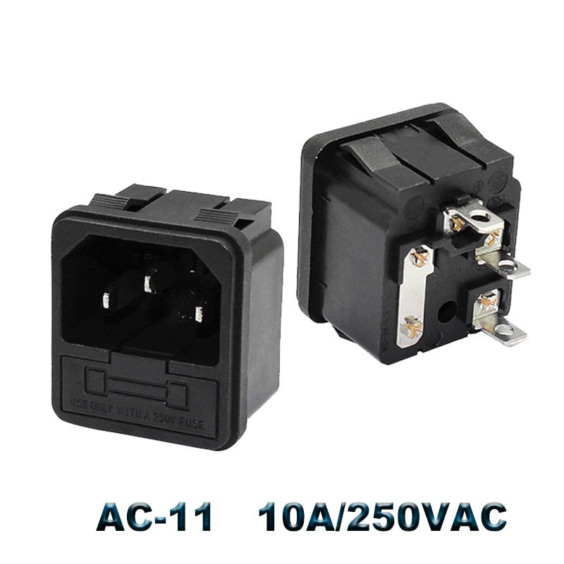 IEC320 C14 Electrical AC Socket 3 pin red LED 250V Rocker Switch 10A fuse female male inlet plug connector 2 pin socket mount