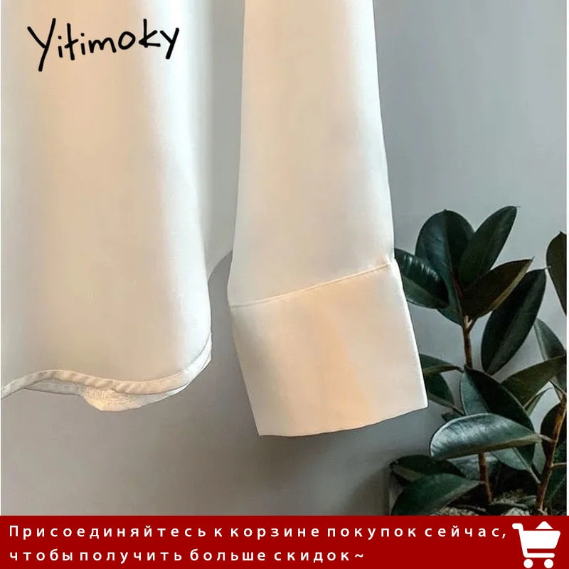 Yitimoky SATIN Long Sleeve Blouse Button Up Shirt Women Summer 2022 New Female Elegant  Ladies Tops Korean Fashion Office Lady