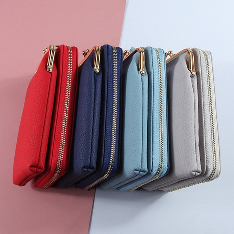 Women Wallets Brand Pu Leather Mobile Phone Bags Big Card Holders Wallet Handbag Purse Clutch Shoulder Crossbody Bags Lady 2022