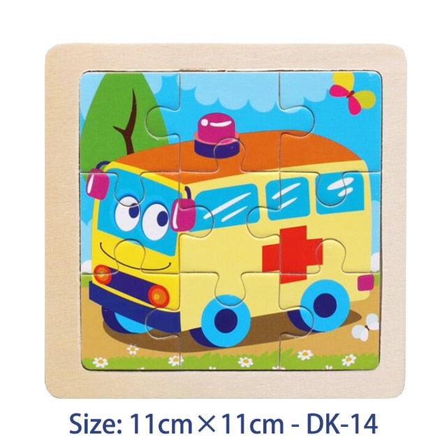 11X11CM Kids Wooden Puzzle Toy Vehicle Animal Jigsaw Cartoon Animal Traffic Tangram Toys Educational Toys Puzzles for Kids Gifts