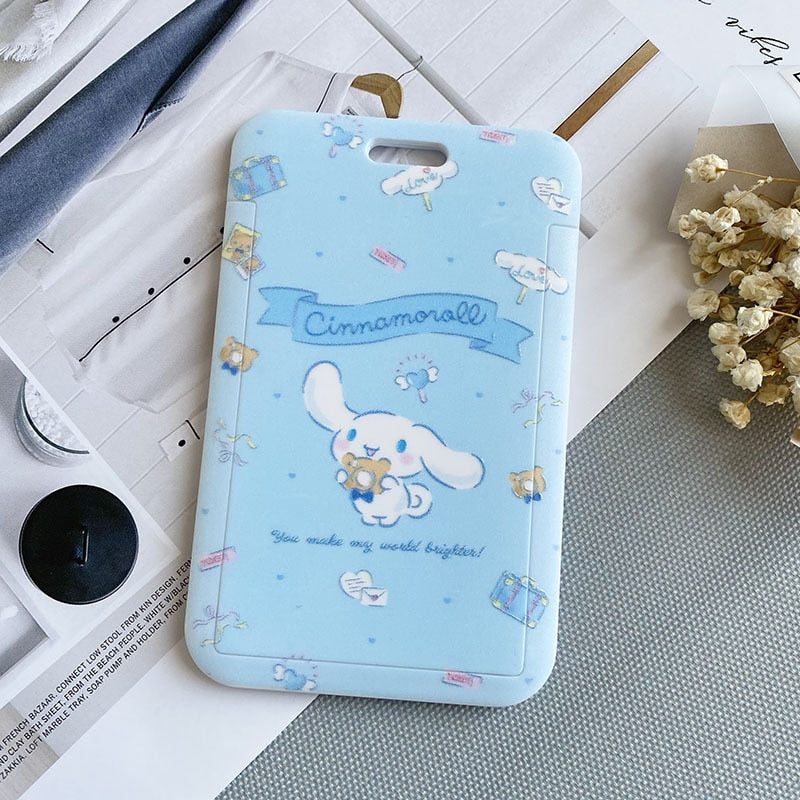 Kawaii Sanrio Keychain Cartoon Cat Sliding Card Holder Student Meal Card Bus Card Holder Lady Id Card Credit Card Holder Lanyard