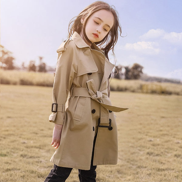 4-13Y Teen Girls Long Trench Coats 2022 New Fashion England Style Windbreaker Jacket For Girls Spring Autumn Children&#39;s Clothing