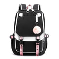 Fengdong large school bags for teenage girls USB port canvas schoolbag student book bag fashion black pink teen school backpack