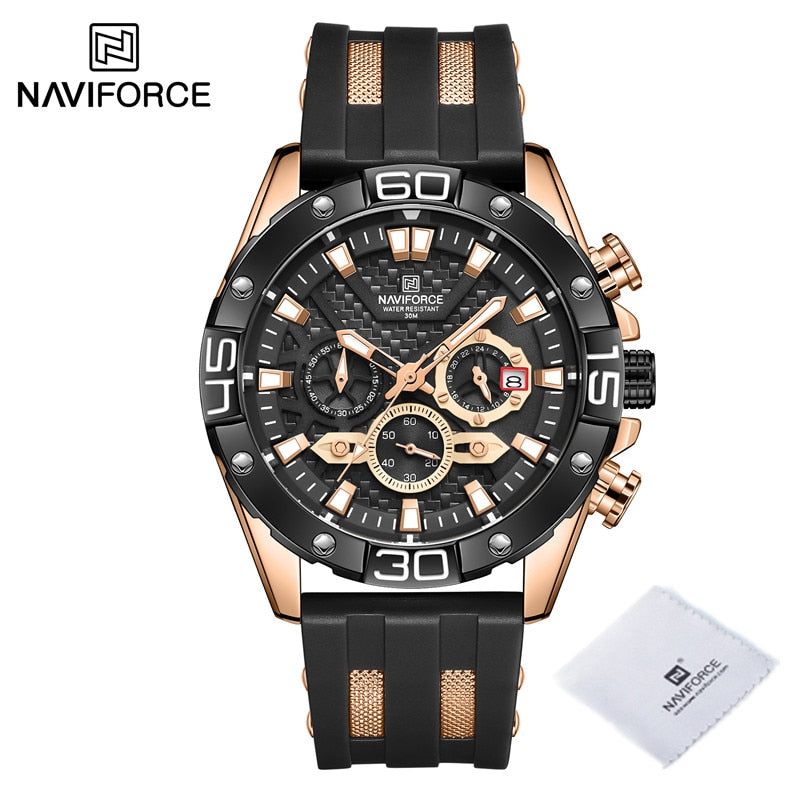 NAVIFORCE Luxury Watches for Men Fashion Silicone Strap Military Waterproof Sport Chronograph Quartz WristWatch Clock With Date