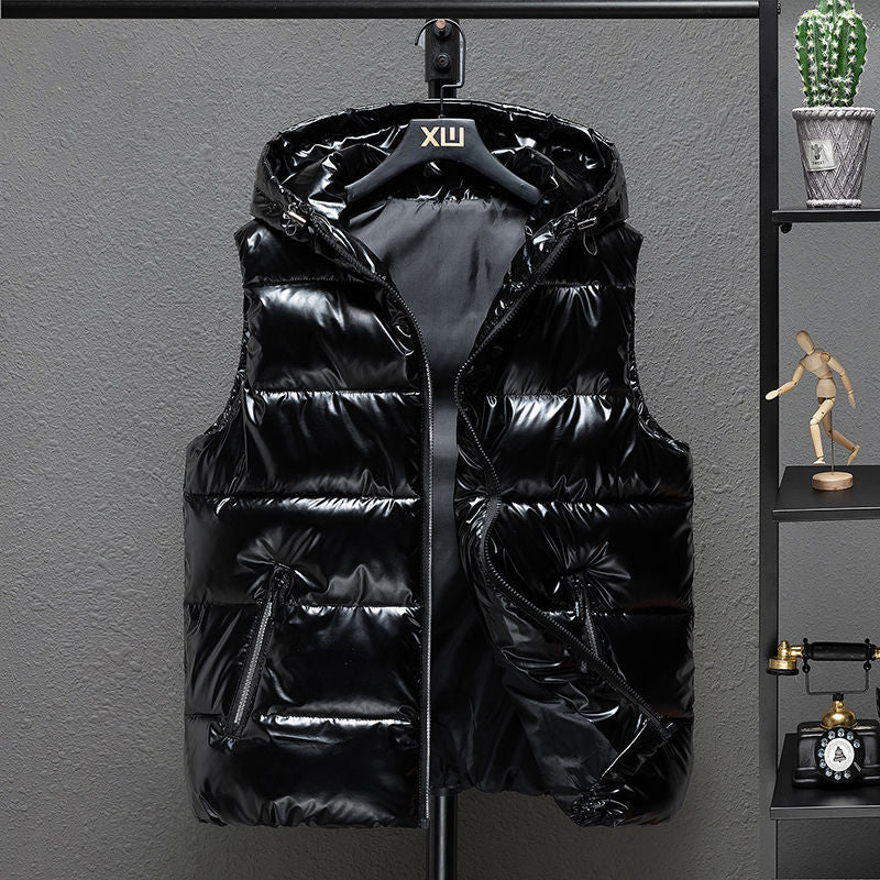 2022 New Women Winter Bright Vests Hooded Thick Vest Waterproof Cotton Padded Sleeveless Coat Female Waterproof Thick Waistcoat