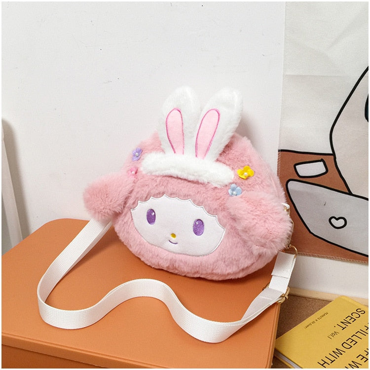 New Kawaii Sanrioed My Melody Cinnamoroll Cartoon Plush Bag Anime Soft Stuffed Animals Plushie Backpack Girls Doll Toys Gifts