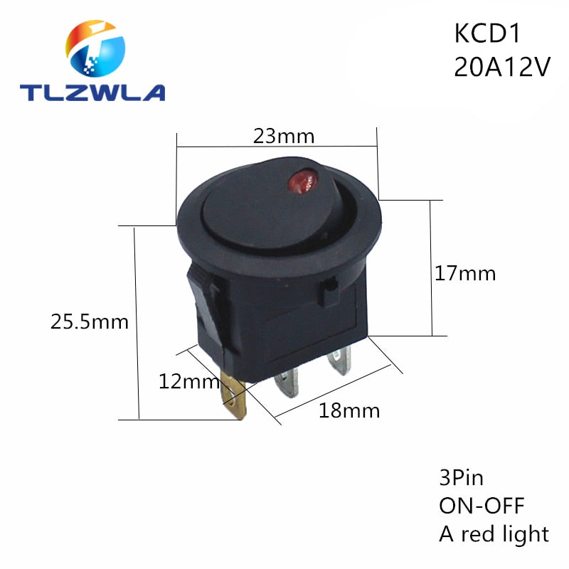 1PCS ON/OFF Round Rocker Switch LED illuminated Car Dashboard Dash Boat Van 12V 24V / 6A 250V / 10A 125V 2/3/4PIN Switch 20MM