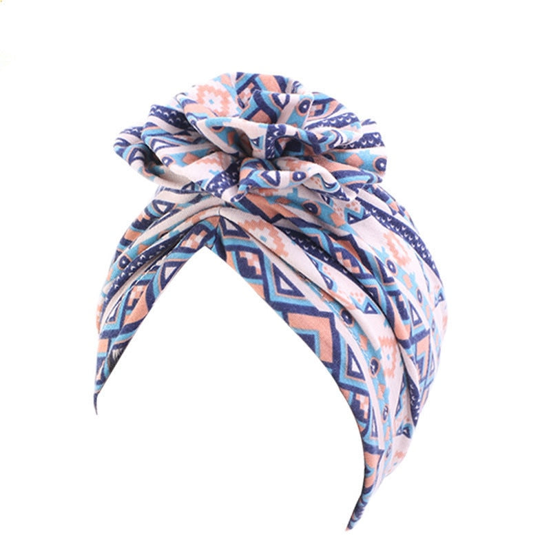 Pastoral Floral Print Turban Women National Wind Muslim Hat Bandana Chemotherapy Hat Sleep Caps Beanies Headwrap Fashion Casual
