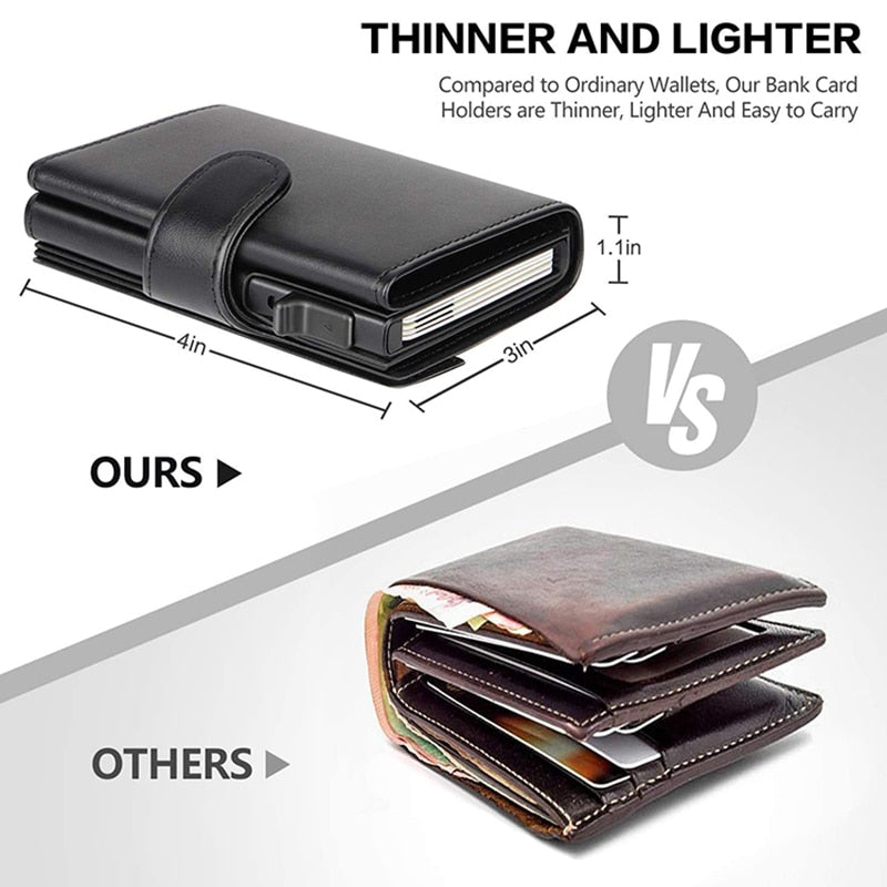 2022 Fashion Aluminum Credit Card Wallet RFID Blocking Trifold Smart Men Wallets 100% Genuine Leather Slim with Coin Pocket