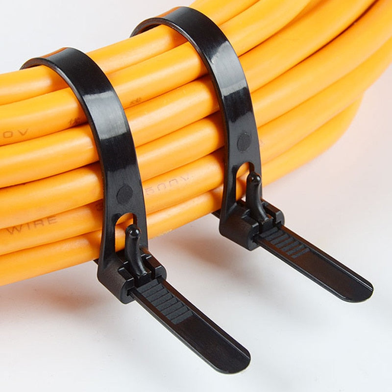 20pcs Plastic Reusable Cable Zip Ties 8*200/250/300/450 Releasable Nylon May Loose Slipknot 8/10 Inch Recycle Detachable Bundle