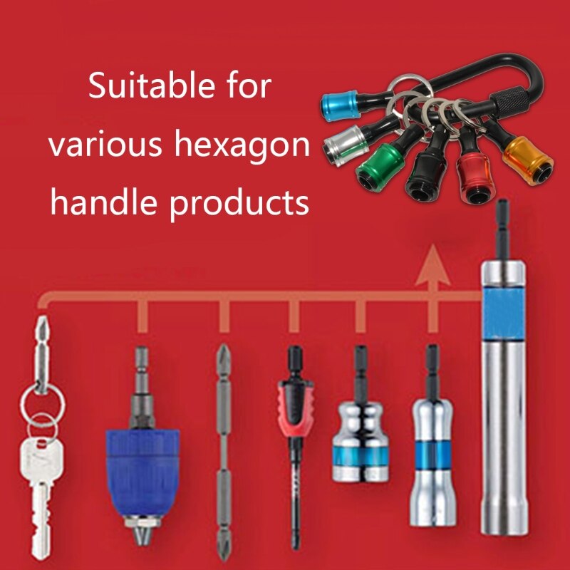 1/4inch Hex Shank Aluminum Alloy Screwdriver Bits Holder Extension Bar Drill Screw Adapter Quick Release Keychain Easy Change