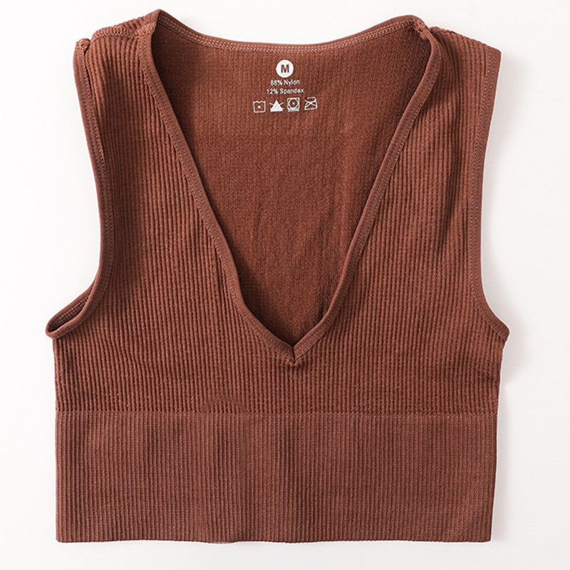Vintage Crop Top Women Seamless Underwear Sexy Lingerie Female Tanks Vest Harajuku Deep V Neck Summer Camis Crop Top Camisole