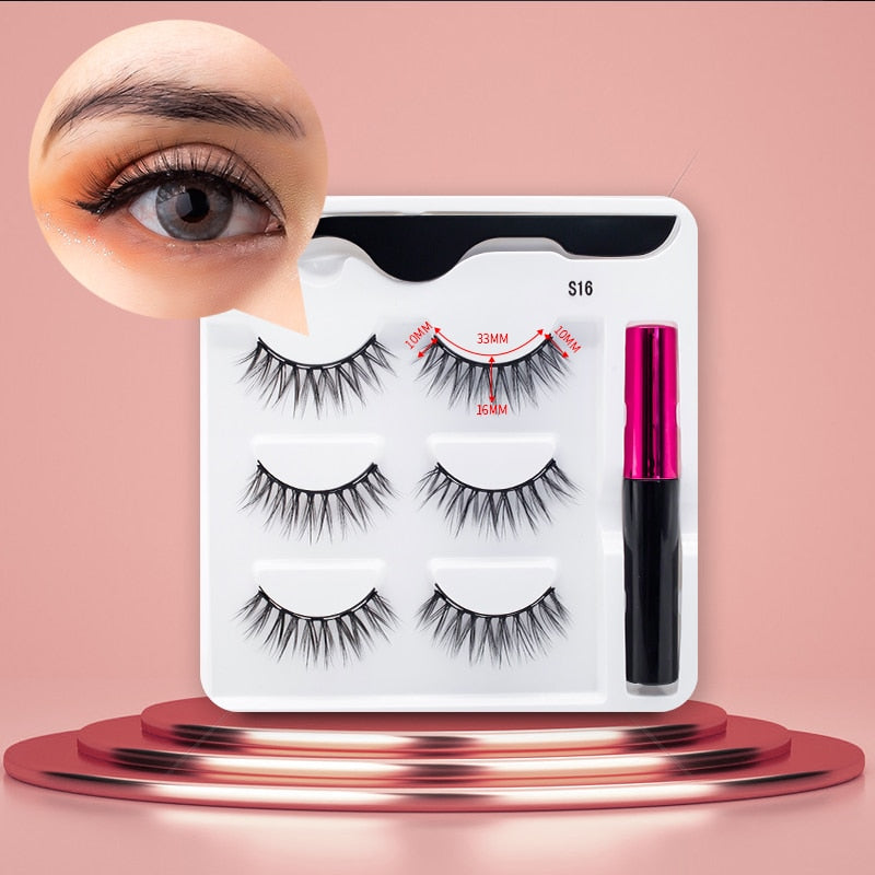 3Pairs Magnetic Eyelashes Handmade Mink Eyelash Magnetic Eyeliner Beauty Makeup Set False Lashes Short Faux Cils No Glue Needed