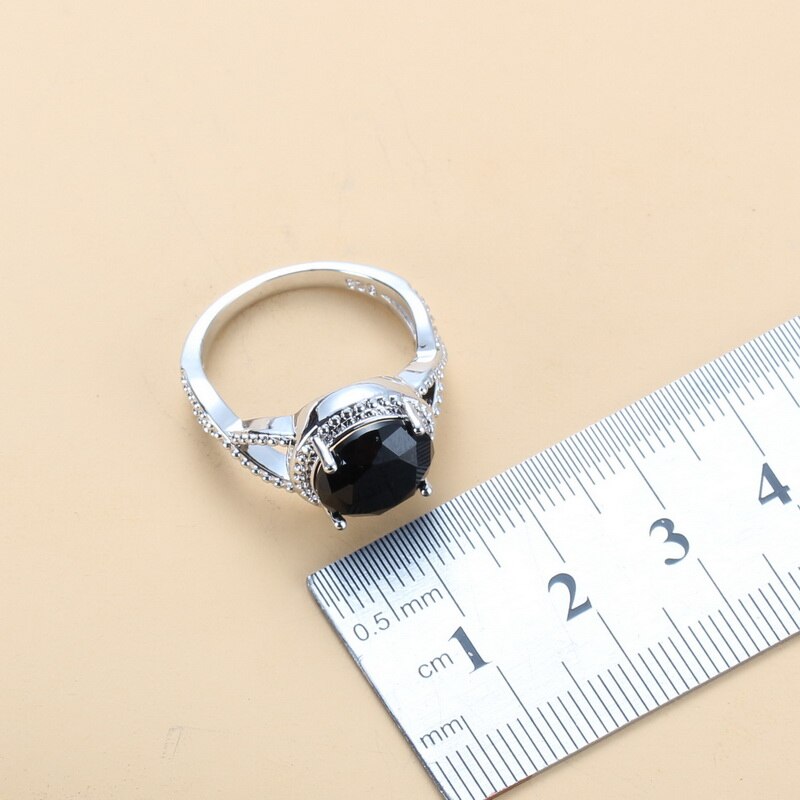 2022 Sell Well Wedding 925 Mark Jewelry Sets Black Zircon Dangle Earrings And Necklace Ring 3 Piece Set women Trendy Costume