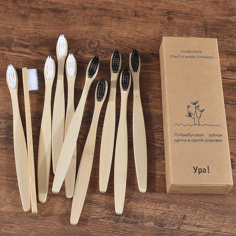 10PCS Colorful Toothbrush Natural Bamboo Tooth Brush Set Soft Bristle Charcoal Teeth Eco Bamboo Toothbrushes Dental Oral Care
