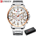 CURREN New Casual Sport Chronograph Men&#39;s Watches Stainless Steel Band Wristwatch Big Dial Quartz Clock with Luminous Pointers