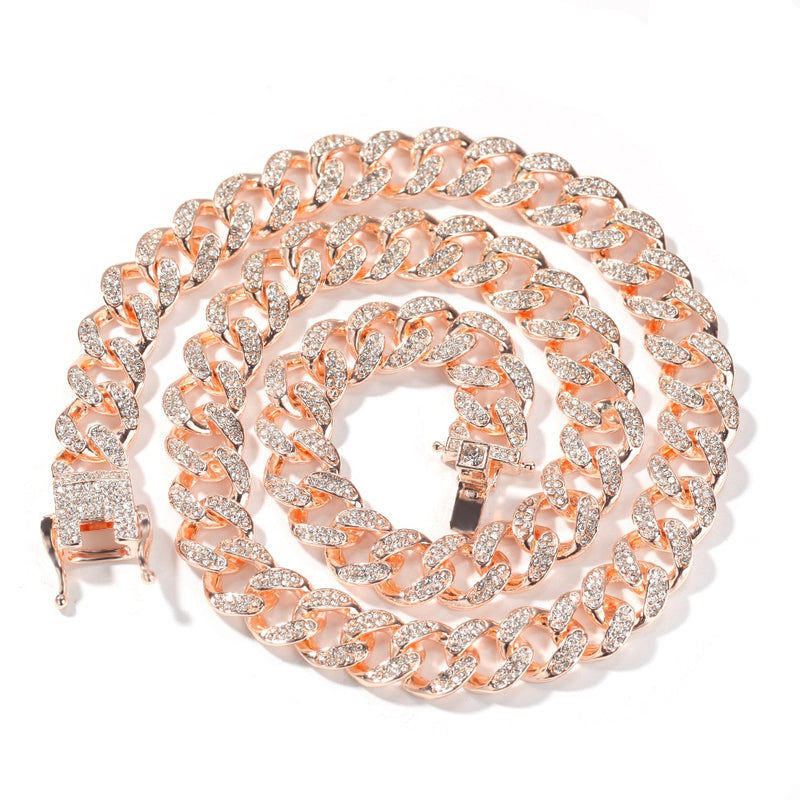 13mm Iced Out Cuban Necklace Chain Hip Hop Jewelry Choker Gold Silver Color Rhinestone CZ Clasp for Mens Rapper Necklaces Link
