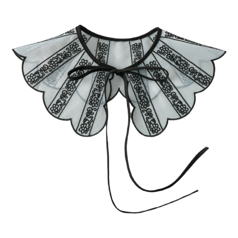 Royal Style Cotton Fake Collar Shawl Wrap Hollow Out Floral Lace Ruffled Trim Necklace Pointed Triangle Lapel Blouse