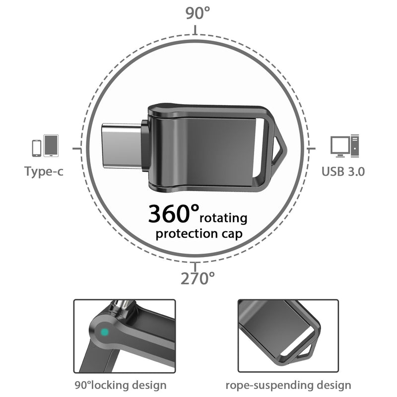 TOPESEL32GB 64GB 128GB OTG Type C USB 3.0 Flash Drive Mini External Memory Stick for SmartPhone, MacBook, Tablet, Samsung Galaxy