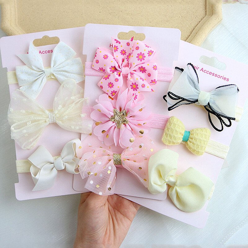 3Pcs/set Baby Headband Floral Solid Color Dot Printed Pink Bows Newborn Baby Girl Headband Hair Accessories Girls Turban
